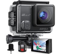 Surfola Caméra Sport 4K 30FPS 20MP Caméscope WiFi, Appareil Photo Étanche 40M, 170°Grand-Angle Webcam avec Microphone Externe, EIS Anti-Vibration, Batterie 2x1050mAh, d'accessoires
