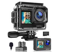 Surfola Caméra Sport SF530 Étanche 4K 60FPS, WiFi Appareil Photo avec EIS, Microphone, Double Écran, Ensemble de 2 Piles et de Chargeurs, d'action pour Vélo Moto Plongée