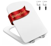 SURFOU Abattant WC avec Frein de Chute, Duroplast, Forme Carrée, Blanc | Déclipsable pour un Nettoyage Facile, Supporte jusqu’à 200 kg, avec Chevilles en Caoutchouc pour une Stabilité sans Jeu