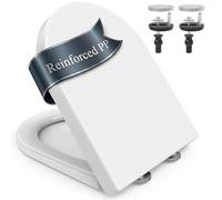 SURFOU Abattant WC avec Frein de Chute, Forme D, Plastique PP, Blanc | Déclipsable pour un Nettoyage Facile, Supporte 200 kg, avec Chevilles en Caoutchouc, Stabilité sans Jeu