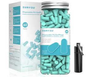 SURFOU Bouchon D'oreille pour Dormir 60 Paires, 38dB SNR Réduction de Bruit, Réutilisables et Confortables pour les dormeurs sur le côté, Idéal pour Voyages, Sommeil et Études,Vert