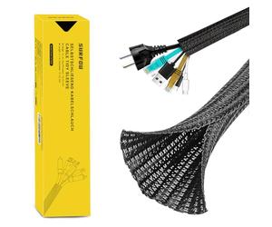 SURFOU Cache Cable 3.1m X 13mm, Gaine Tressée Noir Rangement, Protection Fil Electrique, Range Cache Câble Protege Cables Fils Gaines Souple Fendue Câbles Flexible