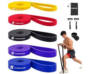 SURFOU Elastique Musculation 4 Niveaux, Bande avec Sac de Transport, Guide d’Exercice, avec Ancre de Porte et 2 Poignées - Parfaite pour Fitness, Yoga, Pilates