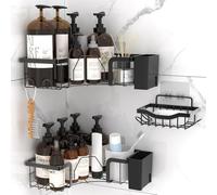 SURFOU Étagère de Douche d'Angle Sans Percage 3 Pcs, Organisateur de Salle de Bain Adhésif en Acier Inoxydable Antirouille, Porte-Shampoing avce Etagere Salle de Bain Accessoire, Noir