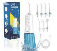 SURFOU Jet Dentaire Hydropulseur et Irrigateurs 3 Modes 5 Pression D'eau 7 Embouts, IPX7 Etanche, USB rechargeable et Réservoir D'eau 230 ml pour Voyage et Utilisation à la Maison