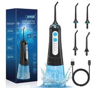 SURFOU Jet Dentaire Hydropulseur et Irrigateurs 4 Modes 4 Embouts, IPX7 Etanche USB Rechargeable et Réservoir D'eau 300 ML pour Voyage et Utilisation à la Maison