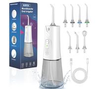 SURFOU Jet Dentaire Hydropulseur et Irrigateurs 5 Modes 7 Embouts, IPX7 Etanche, USB-C Rechargeable et Réservoir D'eau 230 ML pour Voyage et Utilisation à la Maison