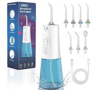 SURFOU Jet Dentaire Hydropulseur et Irrigateurs 5 Modes 7 Embouts, IPX7 Etanche, USB-C Rechargeable et Réservoir D'eau 230 ML pour Voyage et Utilisation à la Maison