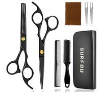 SURFOU Kit Ciseaux Coiffure Professionnel, 6,5 Pouces Ciseaux Desepaississant, Ciseaux Cheveux - En acier inoxydable, Ensemble de 9 pièces avec peigne, Pour usage domestique/salon, Noir