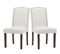 SURFOU Lot de 2 chaises de Salle à Manger Modernes sans accoudoirs avec Tissu rembourré, Bordure à tête de Clou et Pieds en Bois, idéales pour Les événements et Une Utilisation Quotidienne, Beige