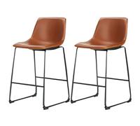 SURFOU Lot de 2 tabourets de Bar avec Dossier - avec Structure en métal - en Cuir synthétique - Style Moderne - Style Mid-Century Moderne - 66 cm de Haut - pour Bar, Cuisine, Salle à Manger - Montage