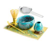 SURFOU Matcha Kit 7 Pièces, Bol avec Bec, Fouet et Cuillère en Bambou, Support pour Chashaku, Chiffon Chakin, Tamis, Coffret Cadeau pour Amateurs de Matcha, Idéal pour Petit-déjeuner/Latte