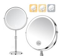 SURFOU Miroir cosmétique de 20,3 cm avec éclairage, Miroir grossissant 10X/1X Double Face - Miroir de Table Rotatif à 360° et Amovible pour Maquillage, Rasage, Salle de Bain et Voyage