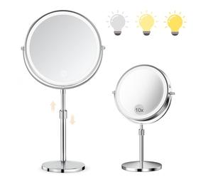 SURFOU Miroir cosmétique de 20,3 cm avec éclairage, Miroir grossissant 10X/1X Double Face - Miroir de Table Rotatif à 360° et Amovible pour Maquillage, Rasage, Salle de Bain et Voyage