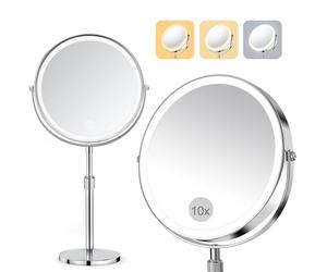 SURFOU Miroir cosmétique de 20,3 cm avec éclairage, Miroir grossissant 10X/1X Double Face - Miroir de Table Rotatif à 360° et Amovible pour Maquillage, Rasage, Salle de Bain et Voyage