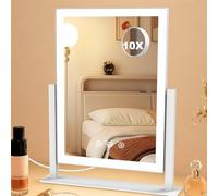 SURFOU Miroir de Maquillage Lumineux Hollywood 27x37cm, 3 Couleurs d'Éclairage a Intensité Variable, Miroir Coiffeuse avec Port de Charge USB, Rotation à 360°， Grossissement 5X Amovible, Blanc Mat