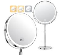 SURFOU Miroir Maquillage Grossissant Lumineux, 10X/1X Double Face Miroir 3 Couleurs 64 LED, Miroir Maquillage Grossissant Rechargeable Rotation 360° Portable