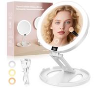 SURFOU Miroir Maquillage Lumineux LED Rechargeable, 1500mAh Pliable Portable Double Face 1X/20X, 3 Couleurs Luminosité Ajustable Tactile, Idéal Voyage Chambre Salle de Bain, Blanc