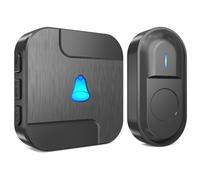 SURFOU N18 Sonnette sans Fil, étanche IP55, Piles, Fonctionne à 300 m de Long avec 55 carillons, 5 Niveaux de Volume, lumière LED, Noir, Button with Receiver