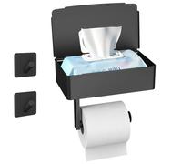 SURFOU Porte Papier Toilette, Support Papier Toilette Mural sans Perçage avec Étagères et Boîte à Lingettes Humides,Salle de Bain Accessoire Noir, pour Salle de Bain et Cuisine, Acier Inoxydable