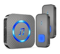 SURFOU Sonnette de porte électrique sans fil étanche avec récepteur enfichable, fonctionne à piles à 0,4 m de long avec 55 mélodies, 5 volumes, flash LED, noir