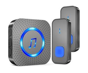 SURFOU Sonnette de porte électrique sans fil étanche avec récepteur enfichable, fonctionne à piles à 0,4 m de long avec 55 mélodies, 5 volumes, flash LED, noir