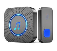 SURFOU Sonnette de porte sans fil étanche à brancher sur une portée de 400 m, fonctionne avec 55 mélodies, 5 volumes et LED clignotantes, noir