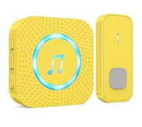 SURFOU Sonnette sans Fil, 400M Sonnette Longue Portée Exterieur Étanche Electronique, Kit de Carillon avec Récepteurs Enfichables pour la Maison, LED Bleu, 55 Mélodies, 5 Niveaux Volumes, Jaune