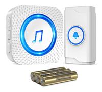 SURFOU Sonnette sans Fil à Pile, 400M Sonnette Longue Portée Exterieur Étanche Electronique, Kit de Carillon avec Récepteurs pour la Maison, LED Bleu, 55 Mélodies, 5 Niveaux Volumes, Blanc