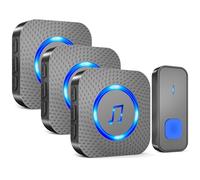 SURFOU Sonnette sans fil de 0,4 m de long, sonnette de porte étanche à piles avec 3 récepteurs, 55 carillons, 5 niveaux de volume, flash LED, noir