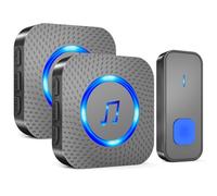 SURFOU Sonnette sans fil étanche à piles avec 2 récepteurs, fonctionnant à 400 m de long, 55 carillons, 5 niveaux de volume, flash LED, noir