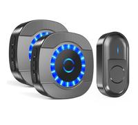 SURFOU Sonnette sans Fil Exterieur Étanche 300 Mètres Sonnette Electronique, Kit de Carillon avec 2 Récepteurs Enfichables pour la Maison, 5 Niveaux Volumes, LED Bleu, 55 Mélodies, Noir