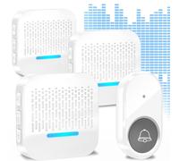 SURFOU Sonnette Sans Fil Exterieur Etanche Carillon Sonnette 300m Distance Émetteur Extérieur et 3 Récepteur Intérieur 55 Sonneries Incluant Noël 5 Volumes au LED Bleu, Blanc