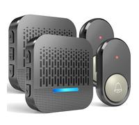 SURFOU Sonnette Sans Fil Exterieur Etanche Carillon Sonnette avec Batterie 300m Distance 2 Émetteur Extérieur et 2 Récepteur Intérieur 55 Sonneries Incluant Noël 5 Volumes au LED Bleu, Noir