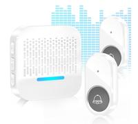 SURFOU Sonnette Sans Fil Exterieur Etanche Carillon Sonnette avec Batterie 300m Distance 2 Émetteur Extérieur et Récepteur Intérieur 55 Sonneries Incluant Noël 5 Volumes au LED Bleu, Blanc