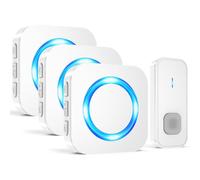 SURFOU Sonnette sans Fil Exterieur Étanche, Longue Portée 400M de Carillon Electronique Kit, 55 Mélodies au 5 Niveaux Volumes pour Maison, Indicateur LED Bleu, Blanc (3 récepteur + 1 émetteur)