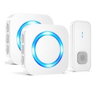 SURFOU Sonnette sans Fil et 2 Récepteur Enfichable, Kit de Carillon Electronique avec 55 Mélodies 5 Niveaux de Volume Portée de 400m Étanchéité, Blanc, Indicateur LED Bleu