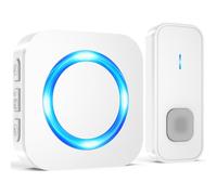 SURFOU Sonnette sans Fil Exterieur Étanche, Longue Portée 400M de Carillon Electronique Kit avec Pile, 55 Mélodies au 5 Niveaux Volumes pour Maison, Indicateur LED Bleu, Blanc