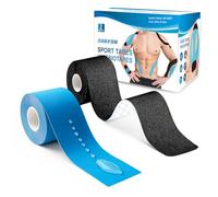 SURFOU Strap Sport 2 Rouleaux 5cm×5m Noir+bleu, Tape Kinesiologie Genou, Bande Strapping Adhésif Epaule, Bandes Kinesiologiques Kinesio Élastique Dos Kinesiology Ruban Kinésiologie