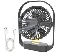 SURFOU Ventilateur de Table Sans Fil 4000mah, 4 Vitesses, 2 Modes Veilleuse, Rechargeable Usb-c, Jusqu’à 20 H D’autonomie, Silencieux, pour Chambre, Chevet, Bureau, Voyage, Noir
