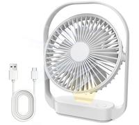 SURFOU Ventilateur de Table Sans Fil 4000mah, 4 Vitesses, 2 Modes Veilleuse, Rechargeable Usb-c, Jusqu’à 20 H D’autonomie, Silencieux, pour Chambre, Chevet, Bureau, Voyage (Blanc)