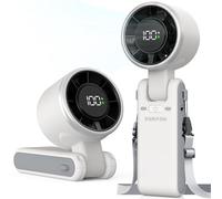 SURFOU Ventilateur Portable à Main 4000mAh, Modèle Turbo Pliable 3-en-1 avec 5 Vitesses, Affichage LED, USB Rechargeable, Puissant pour Bureau, Voyage et Extérieur, Blanc