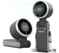 SURFOU Ventilateur Portable à Main 4000mAh, Modèle Turbo Pliable 3-en-1 avec 5 Vitesses, Affichage LED, USB Rechargeable, Puissant pour Bureau, Voyage et Extérieur, Noir