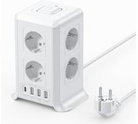 Surge Arrester and Surge Power Strip Tower, 2 m Power Adapter with 4 USB Ports and 8 Sockets, for Office and Home