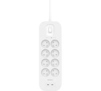 Surge Arrester Power Strip With Usb 8 Outlets, Power Outlet (Wall Mount, 2M Power Cord, Green Indicator Light, 2 Usb-C Ports, Pd Quick Charge, Up To 900 Joules Protection)