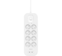 Surge Arrester Power Strip with USB 8 Outlets, Power Outlet (Wall Mount, 2m Power Cord, Green Indicator Light, 2 USB-C Ports, PD Quick Charge, Up to 900 Joules Protection)