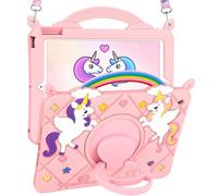 SurgeCraft Coque pour iPad 9e/8e/7e génération 10,2" - Kawaii mignon pour iPad 9e/8e/7e génération, coque en silicone souple PK licorne 3D Cartoon Funda Para iPad 9/8/7 avec sangle et support rotatif