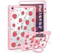 SurgeCraft Étui pour iPad 9e/8e/7e génération, iPad Air 3/Pro 10,5" 2017 - Kawaii mignon fraise avec porte-crayon et support, coque transparente pour iPad 9/8/7 génération, Air3, Pro 10,5"