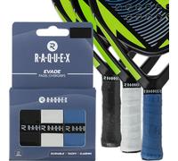 Surgrip Raquex Evade pour raquettes de padel- Noir, Blanc, Bleu- Paquet de 3 surgrips, 0,65mm d'épaisseur- Surgrip antidérapant absorbant et légèrement adhésif pour raquettes de padel ou de pickleball
