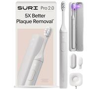 SURI Brosse à dents électrique Pro Sonic | Batterie de plus de 4 semaines | Étui de voyage de nettoyage UV | Capteur de pression | Corps en aluminium | Minuterie de 2 minutes | Têtes à base de plantes